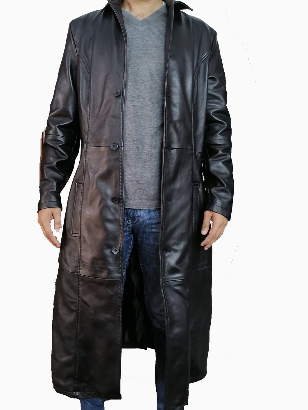 Premium Quality Genuine Sheep Soft Leather Long Coat/Overall  (Free Home Delivery Within 7 To 10 Days Worldwide)