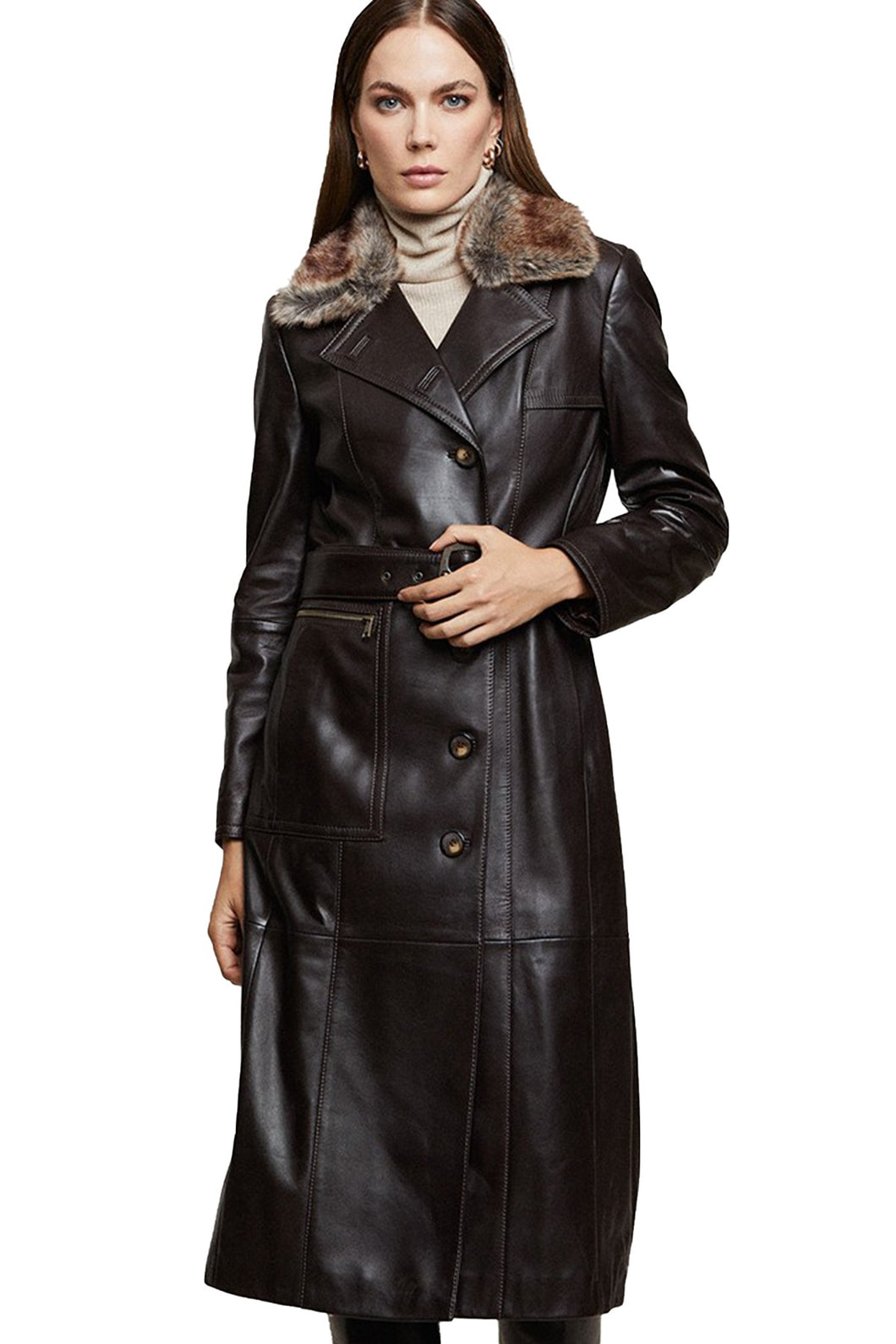 Women Genuine Leather Long Coat (Free Home Delivery Within 7 To 10 Days Worldwide)