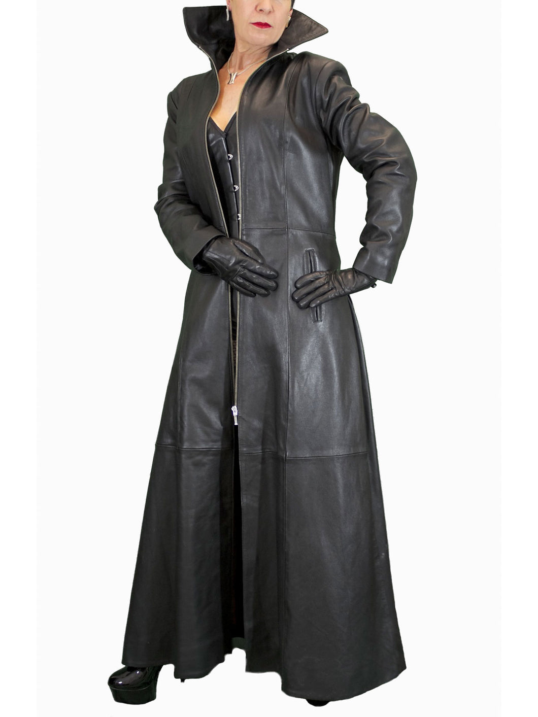 Women Genuine Leather Fashion Extra Long Coat (Free Home Delivery Within 7 To 10 Days Worldwide)